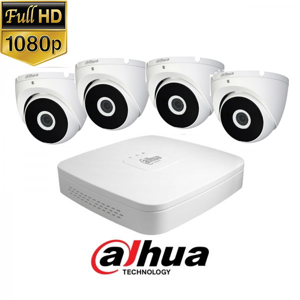 KIT4-8 - 2MP 1080P FullHD, Комплект за наблюдение DAHUA, съдържа DVR XVR5104C-X1, и 4 външни куполни камери, HAC-T2A21-0280B(2.8mm, 20m) 