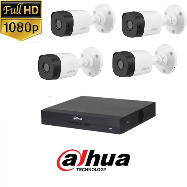 KIT4-17 - 2MP 1080P FullHD, Комплект за наблюдение DAHUA, съдържа DVR XVR5104HS-I2, и 4 външни булет камери, HAC-B1A21-0360B(3.6mm, 20m)